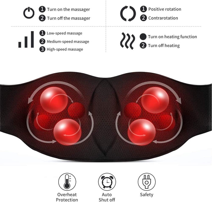 Neck Massager, Deep Tissue 3D Kneading, by , Portable, with Heat, Shiatsu Massager for Neck, Back, Shoulder, Foot and Leg, at Home and Car, Suitable for Women and Men (Black)