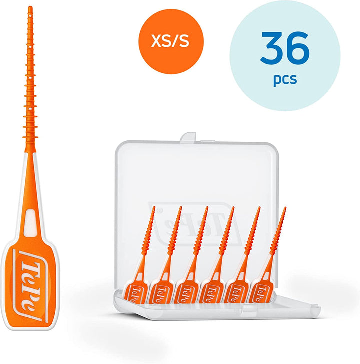 Easypick Toothpicks, Orange, ISO XS-S, 36Pcs, Plaque Remover, Efficient Clean between Teeth, Durable Dental Picks for Narrow Gaps, Travel Case Included