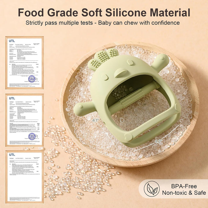 2 Pack Teething Toys for Baby, Teething Mitten for Babies, Toys 0-6 Months, Silicone Teether for Toddler Infant, Baby Boy Girl Shower Gifts Teething Relief Chew Toys (Beige + Pink)