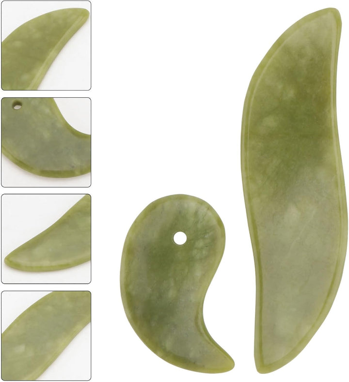 2Pcs Natural Jade Gua Sha Massage Board Face and Body Scraping Tool Polished Green for Skin Care with Oils Practical Facial Massager for Spa and Relaxation Gift for Friends And