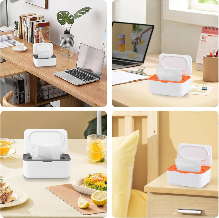 Pack of 2 Wet Wipes Dispenser Box, Plastic Wet Wipes Dispenser for Baby & Toilet Use, Moist Toilet Paper Storage Box, Napkin Holder for Home, Travel, Nursery