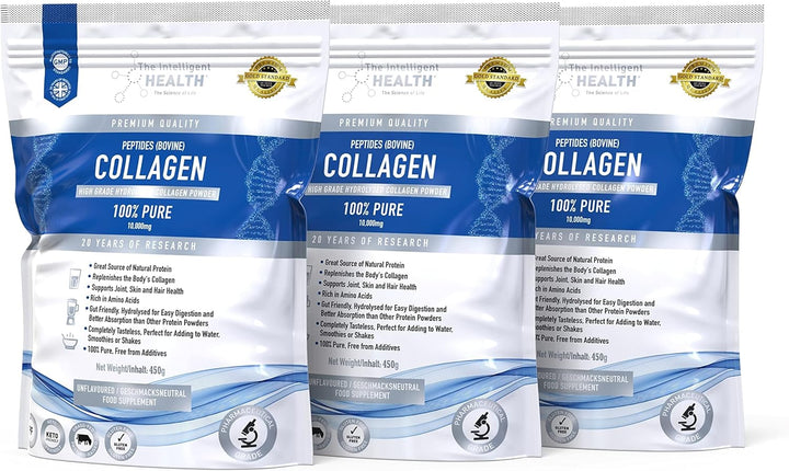 Collagen Powder 450G | Pure Hydrolysed Collagen Peptides Type I & III | 45 Servings, 10G Protein | Grass-Fed Bovine | for Women & Men | Unflavoured, Gluten Free, Keto & Paleo
