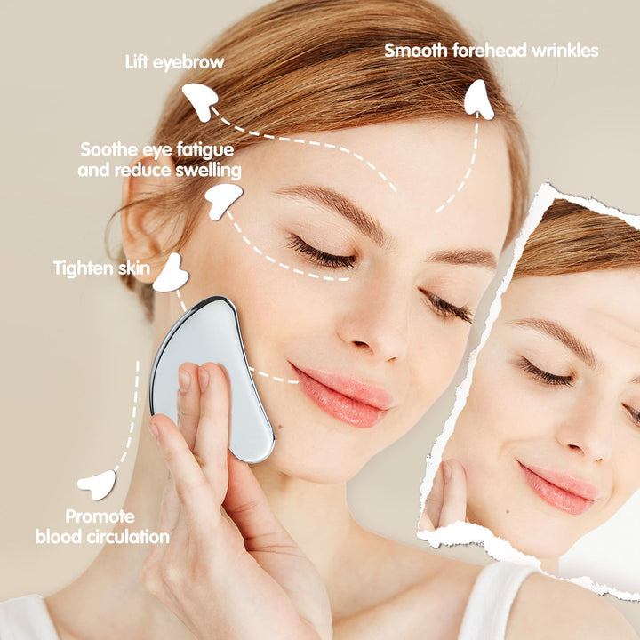Stainless Steel Gua Sha Facial Tools - Face Massage Tools - Smooth Durable Metal Guasha Tool for Face Body Reduce Puffiness - Massage Scraper Heart Shape Gift (Silver)