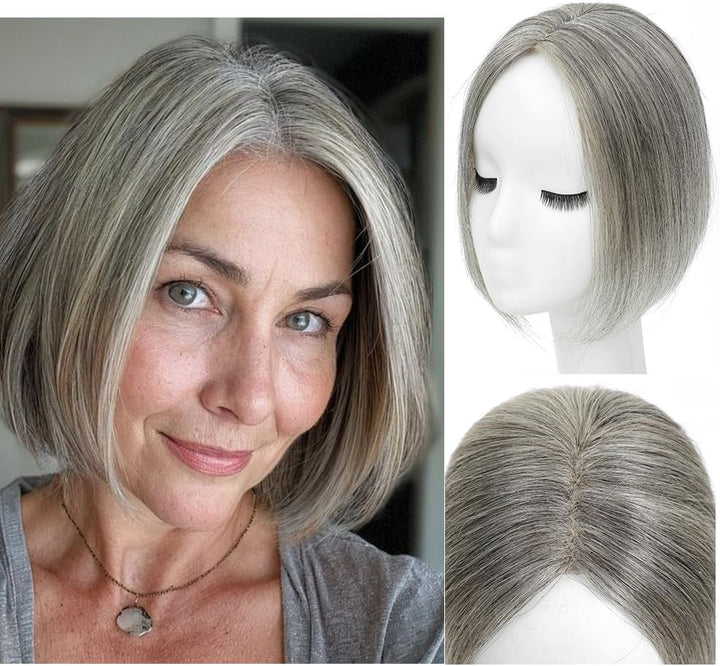 Hair Toppers with Thinninghair 100% Real Human Hair Topper for Women 10Inch Medium Brown Mix Blonde with Dark Brown Root Toppers 120% Density Top Toppee for Thinninghair4T427