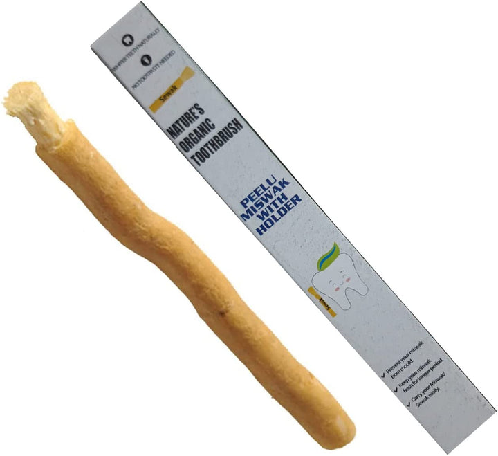 Miswak Stick Natural Chewable Toothbrush Sticks Miswaak Siwak Organic Wooden Tooth Brush Oral Natural  Teeth Whitener with Holder (01 Unit)