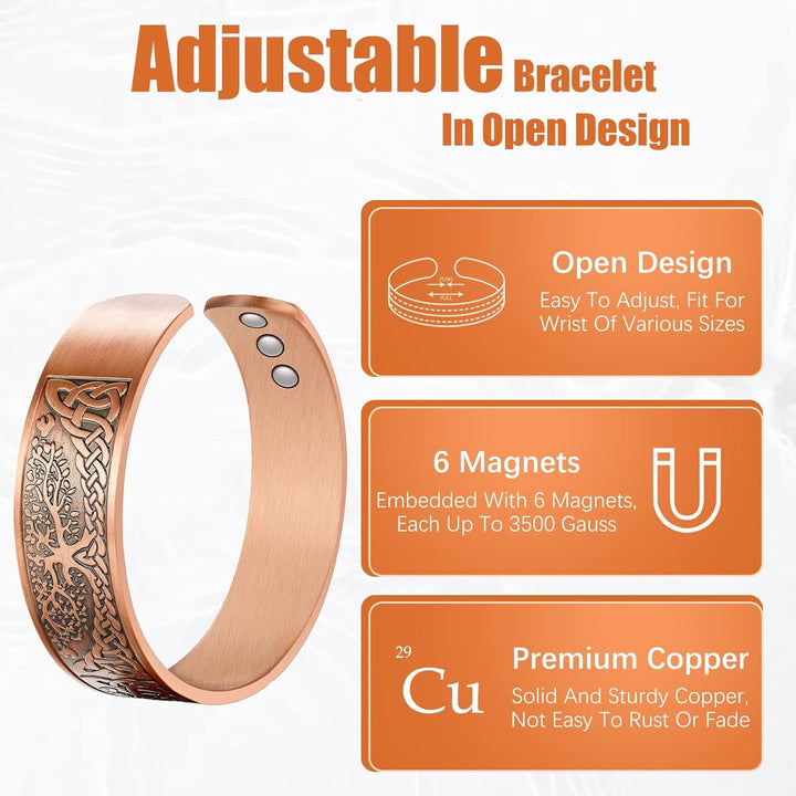 Copper Magnetic Bracelets for Men Women,100% Solid Copper Magnetic Cuff Bangle with Powerful Magnets(Each 3500 Gauss), Brazaletes with Jewelry Gift Box