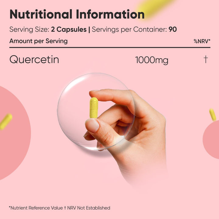 Quercetin Supplement 1000Mg - 180 Quercetin Capsules - 3 Months Supply - Sourced from Sophora Japonica - 2 Capsules per Day - Non-Gmo & Magnesium Stearate-Free - Vegan-Friendly Flavonoids Supplements
