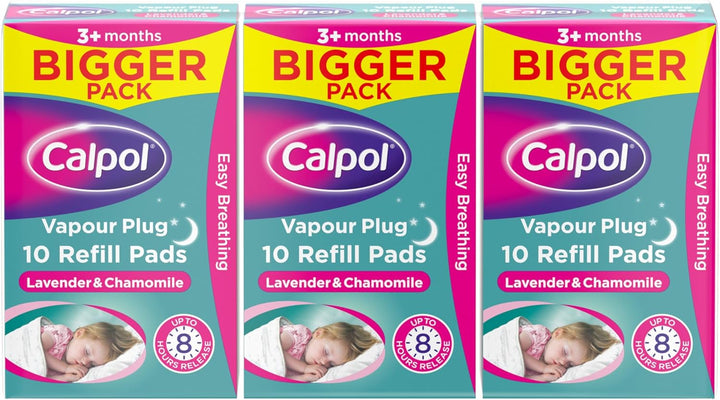 Vapour Plug Refills XL 10 Count (Pack of 1), Lavender & Chamomile, Helps with Clear and Easy Breathing, Vapour Plug in & Nightlight Refill Pads for Soothing 8 Hour Night-Time, 3+ Months