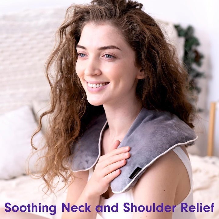 Lavender Neck Warmer Grey Wheat Bag Microwavable Neck & Shoulder Heat Pad for Pain Relief – Natural Lavender Wheat Bag Heated Pillow – Heat Pack for Tension Relief