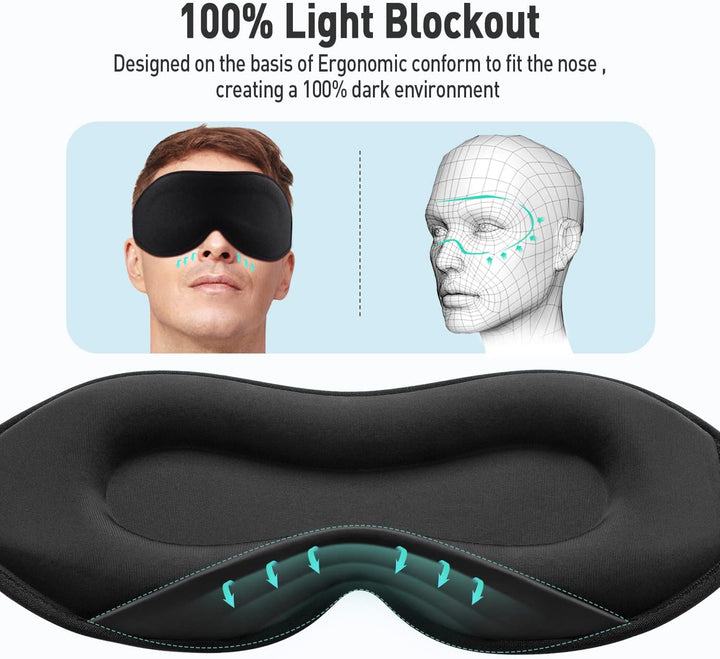 Upgraded Sleep Mask, Perfect Sleeping Mask for Side Sleepers, 3D Ultra Soft Comfortable Eye Masks for Sleeping Women Men Kids with Adjustable Strap, Blindfold for Travel/Sleep/Nap, Black