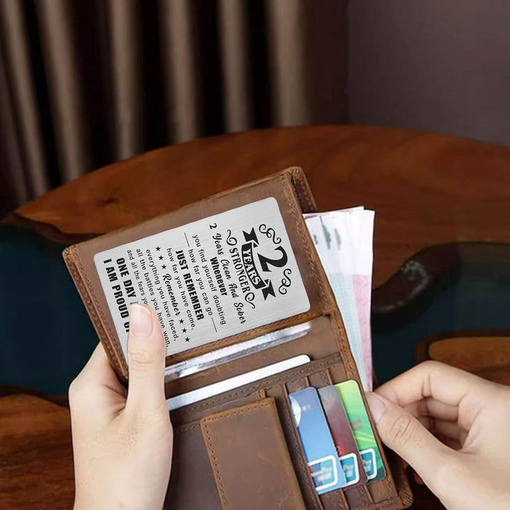 2 Year Sober Card - 2 Year Sobriety Gifts for Women Men - 2 Year Clean and Sober Gifts - 2 Yr Addiction Recovery Engraved Wallet Cards Token