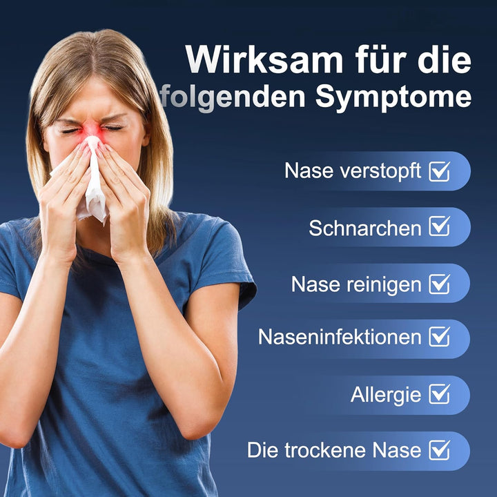 Neti Pot Sinus Rinse Bottle Nose Wash Cleaner Pressure Rinse Nasal Irrigation for Adult & Kid BPA Free 300 ML with Nasal Wash Salt Packets and Sticker Thermometer(Cyan Blue)