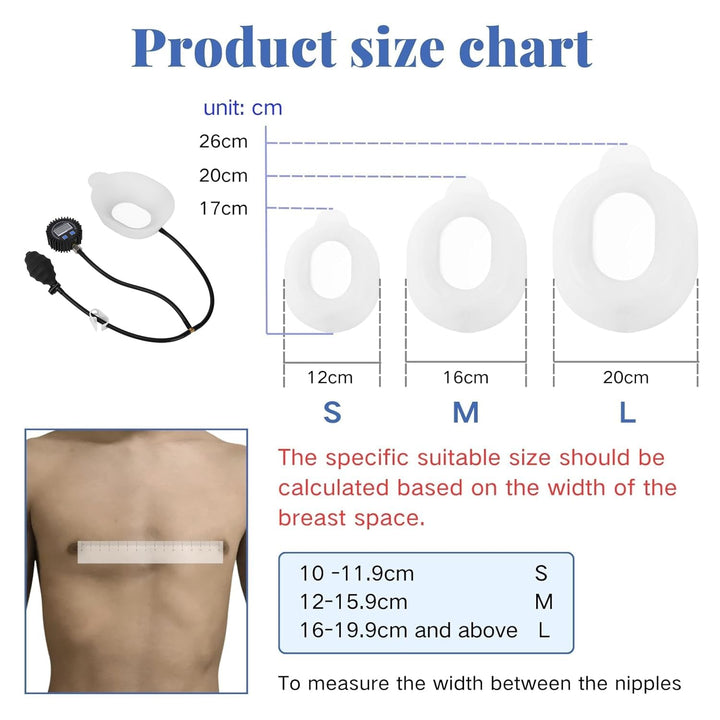 Pectus Excavatum Orthosis Brace, Pectus Excavatum Vacuum Bell with Pressure Gauge, Sternal Depression Support for Sunken Chest, Physical Chest Correction for All Ages (L)
