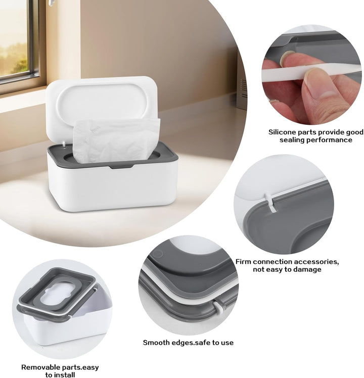 Pack of 2 Wet Wipes Dispenser Box, Plastic Wet Wipes Dispenser for Baby & Toilet Use, Moist Toilet Paper Storage Box, Napkin Holder for Home, Travel, Nursery