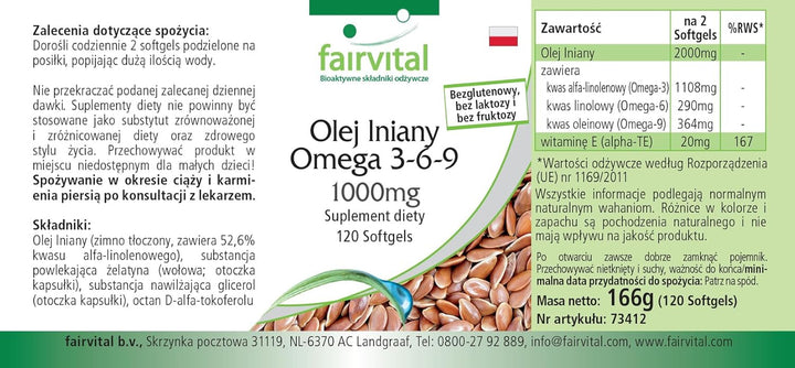 | Flaxseed Oil Softgels - 120 Count - Omega 3 6 9 with High Strength Alpha Linolenic Acid (ALA) - Cold Pressed Supplement - Made in Germany