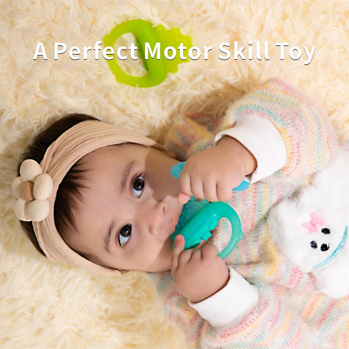 Freezable Baby Teether Toys,Water Fillable Baby Teething Relief,Chill Teether for Babies 0-3-6-12-24 Months, Cools & Massages Sore Gums,No Chill Handle,Bpa-Free Soft Silicone Infant Chew Toys (Cyan)