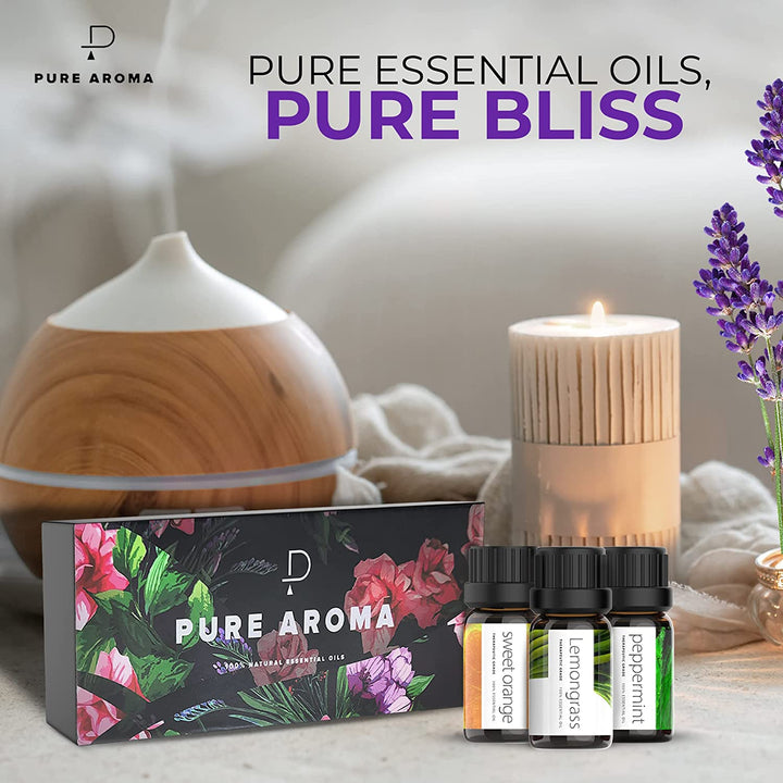 Essential Oils by  100% Pure Therapeutic Grade Oils Kit- Top 6 Aromatherapy Oils Gift Set-6 Pack, 10Ml(Eucalyptus, Lavender, Lemon Grass, Orange, Peppermint, Tea Tree)