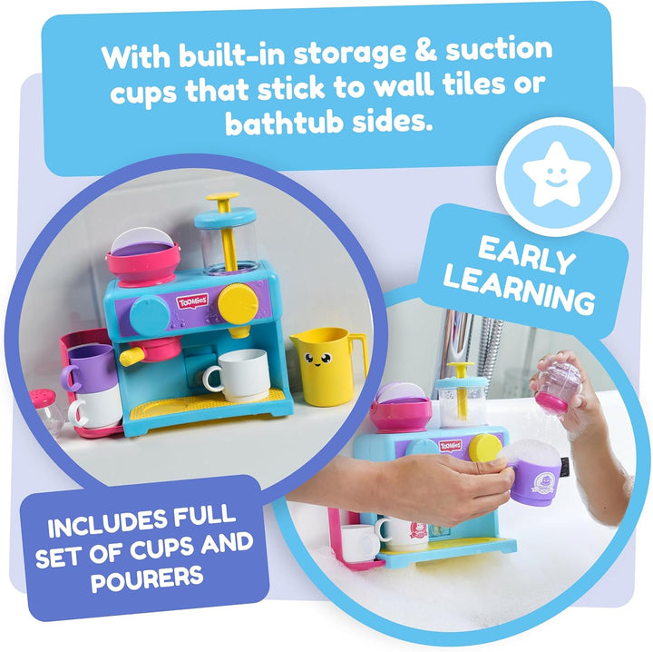 Bath Barista - Pretend Cafe Baby Bath Toys - Wall Mounted Bubble Bath Play Kitchen Toddler Toys - Kids Kitchen Set Includes 3 Cups, 1 Jug, 1 Shaker - +18 Months Boys Toys & Girls Toys