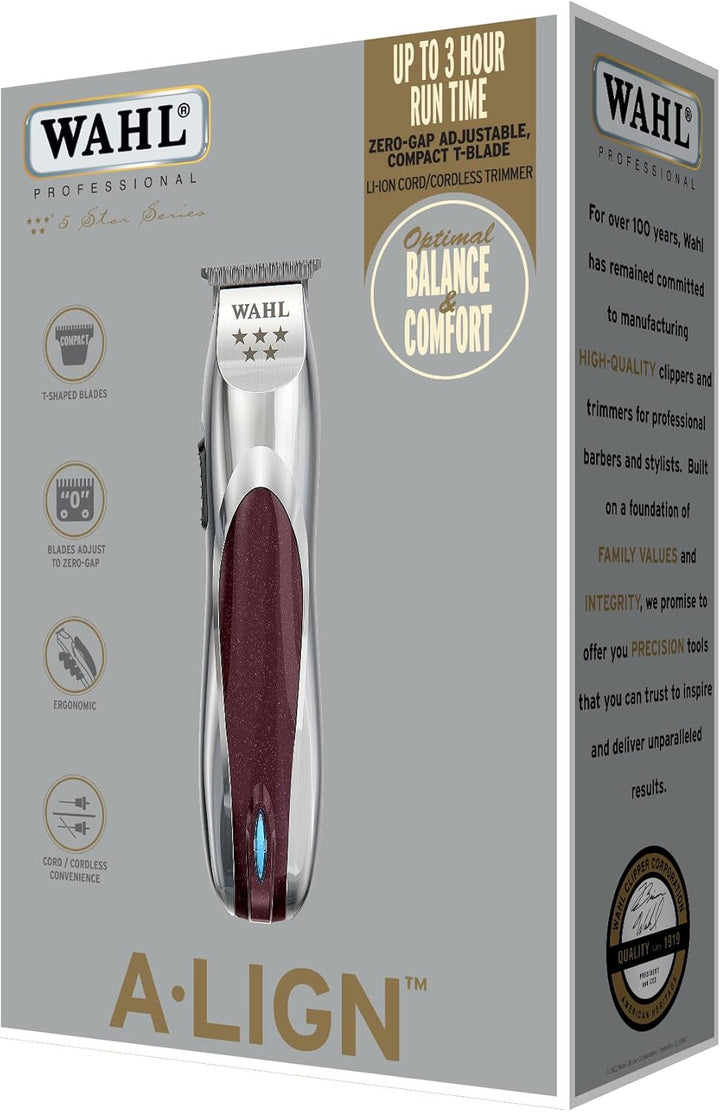5 Star A•Ligntrimmer, Cord/Cordless Lithium Ion Trimmer, Professional Hair Trimmers, Detailing and Outlining, Lightweight, Ergonomic, Zero-Gap Adjustable, Compact T-Blades, Barbers Supplies