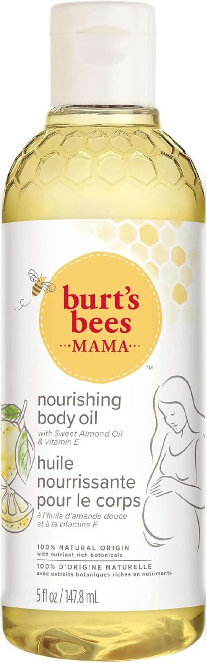 Body Oil for Pregrancy Stretch Marks, with Vitamin E, Sweet Almond Oil & Lemon Oil, 147.8Ml
