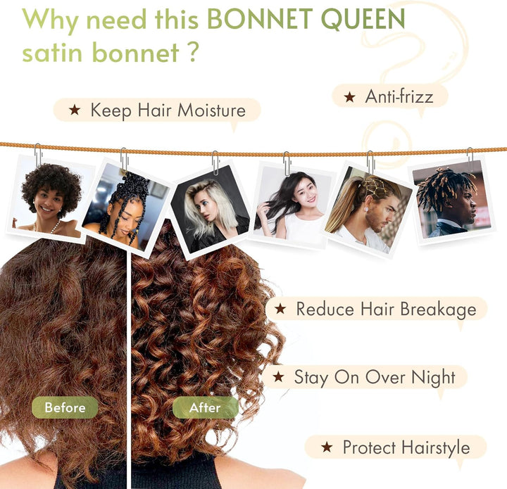 Silk Bonnet for Sleeping for Curly Hair, Satin Bonnet Hair Wrap for Women & Men, Adjustable Silk Scarf Night Cap with Tie Band, Champagne