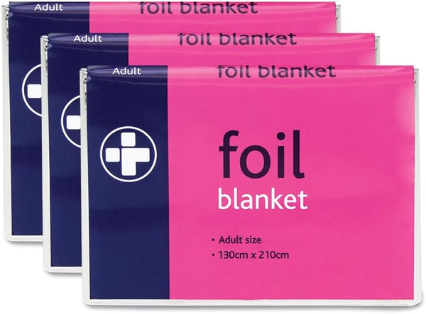 Adult Foil Blanket, Heat-Reflective and Insulating, Wind and Rain Protection (Pack of 3)