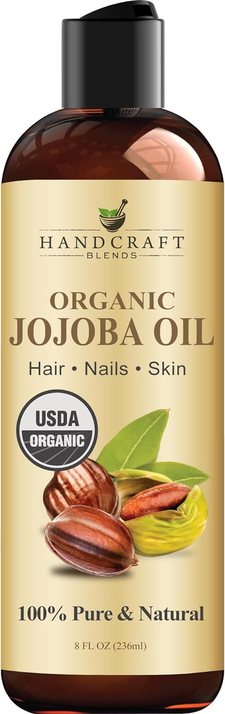 USDA Organic Jojoba Oil - Cold-Pressed 236 Ml - 100% Pure and Natural - Premium Grade Carrier Oil for Skin and Hair - Hair and Body - Massage - Hexane-Free