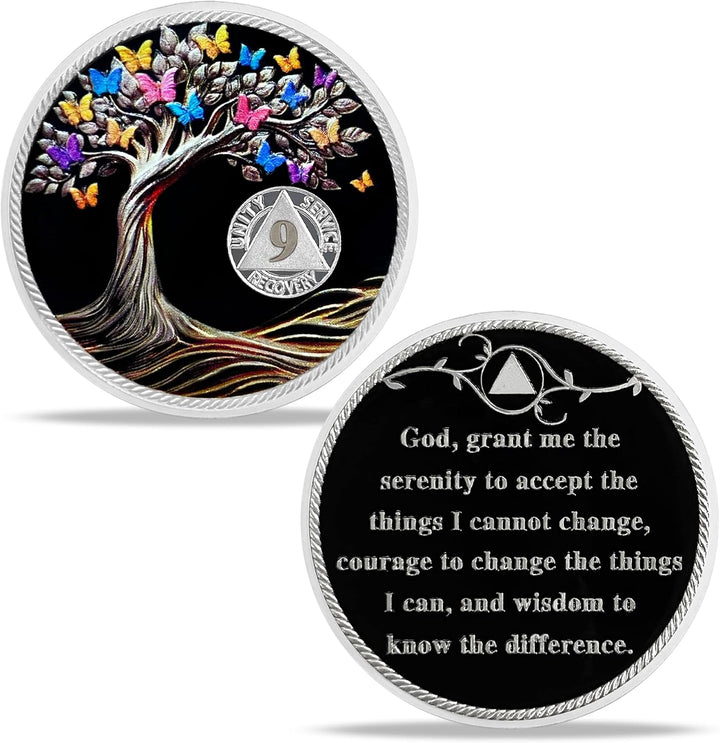 1 Month Sobriety Coin Butterfly Tree of Life AA Chips and Medallions,Sobriety Recovery Chip Sober Token Sobriety Gifts for Men Women Celebrating Alcoholics Anonymous Recovery