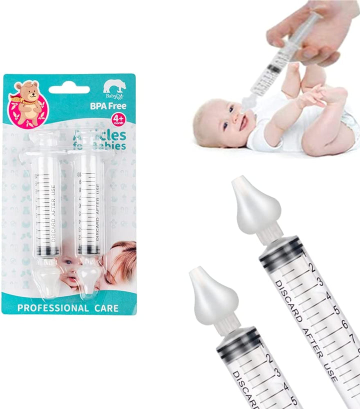 2 Pcs Baby Nasal Aspirator, Portable Nasal Irrigator, Reusable Silicone Nasal Suction Tip, Safe & Comfortable, Transparent