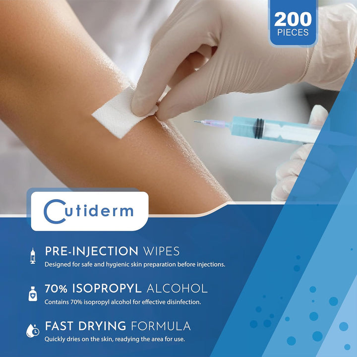 Pre-Injection Alcohol Wipes/Swabs Box of 200 Sachets