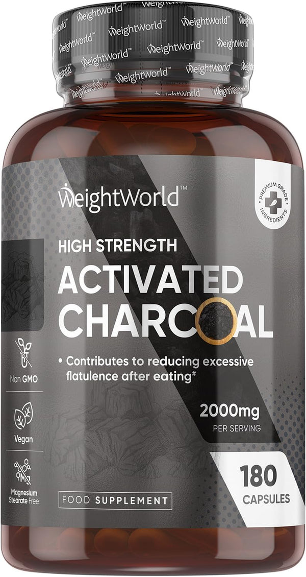 Activated Charcoal Capsules 2000Mg - 180 Vegan Capsules - Activated Charcoal Supplement - Sourced from Eucalyptus and Acacia Barks - Non-Gmo & Magnesium Stearate-Free
