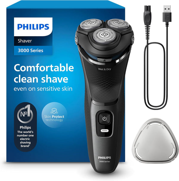 Electric Shaver 3000 Series - Wet & Dry Electric Shaver for Men with Skinprotect Technology in Dark Moon, Pop-Up Beard Trimmer, Cordless Shaver (Model S3145/00)