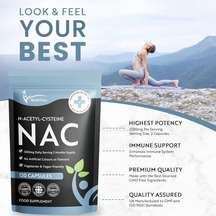 NAC Supplement 1200Mg Daily Serving– 120 Vegan Capsules, 2-Month Supply – High Strength N-Acetyl-Cysteine for Daily Use – UK Made, Non-Gmo, Gluten-Free, Dairy-Free, High Bioavailability Formula