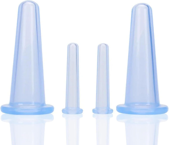 4 Pcs Silicone Facial Cupping Therapy Set Vacuum Massage Cup Kit Body Cupping Cup Set for Face Neck Back Eyes Massage Vacuum Cans Suction anti Cellulite Massager Health Care (Pink)