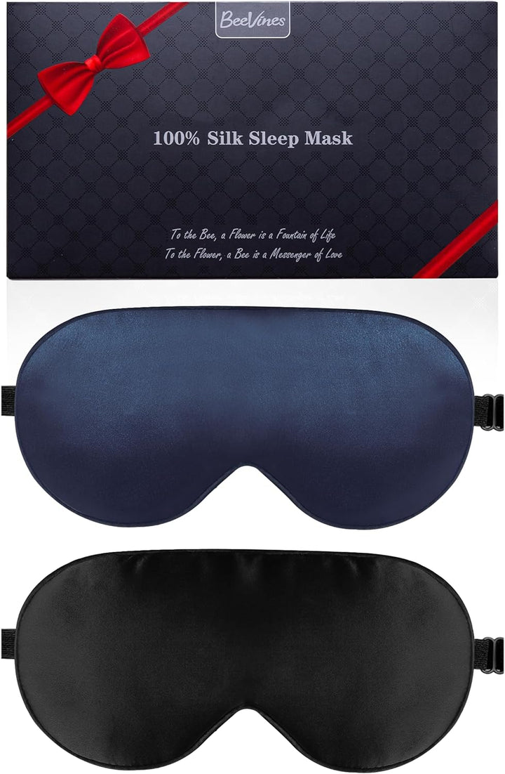 Sleep Mask, 2 Pack 100% Real Natural Pure Silk Eye Masks with Adjustable Strap for Sleeping, Mulberry Silk Eye Sleep Shade Cover, Block Light Reduces Puffy Eyes Traveling Gifts