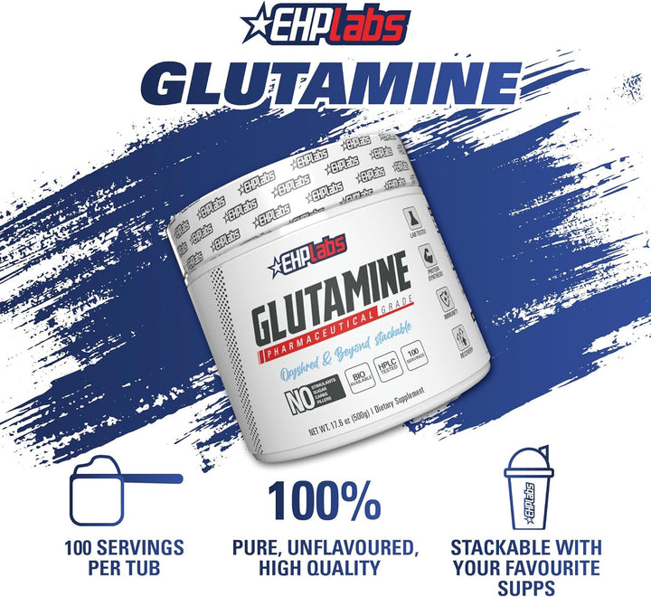 L Glutamine Powder Amino Acids - L-Glutamine Supplement for Gut Health (500G) Improves Muscle Recovery, Focus & Concentration - 100 Servings