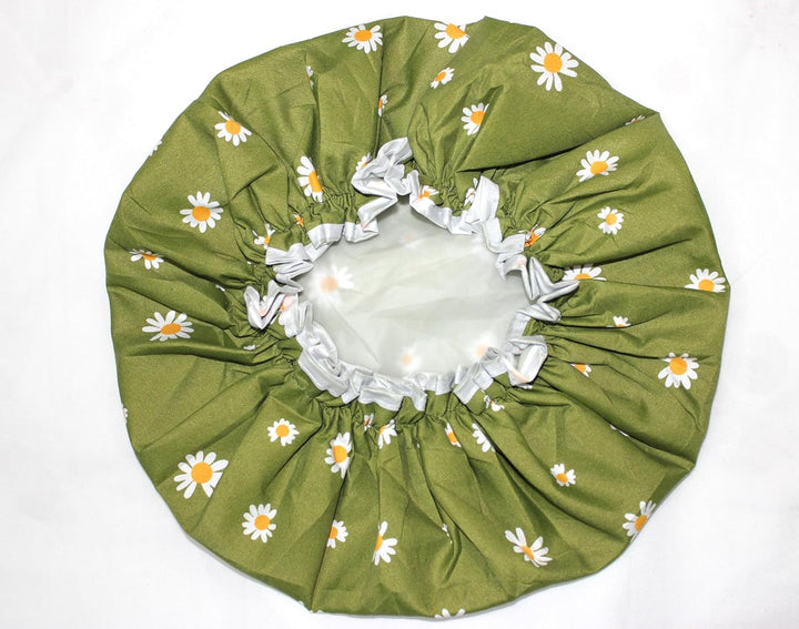 Premium Double Layer Shower Cap for Women with Unique Flower Design- Reusable Shower Cap for Hair - Waterproof Plastic Cap - Shower Caps for Long, Short and Curly Hairs