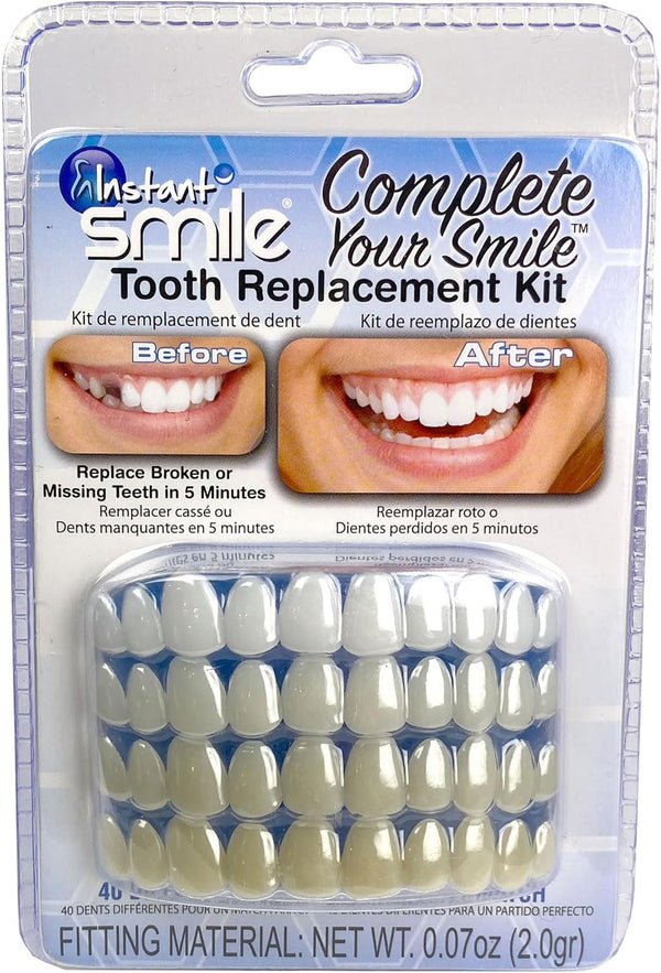 Complete Your Smile Temporary Tooth Replacement Kit, Broken or Missing Tooth Repair Kit, Bright White Natural and Dark Shades, Patented, 40 False Teeth