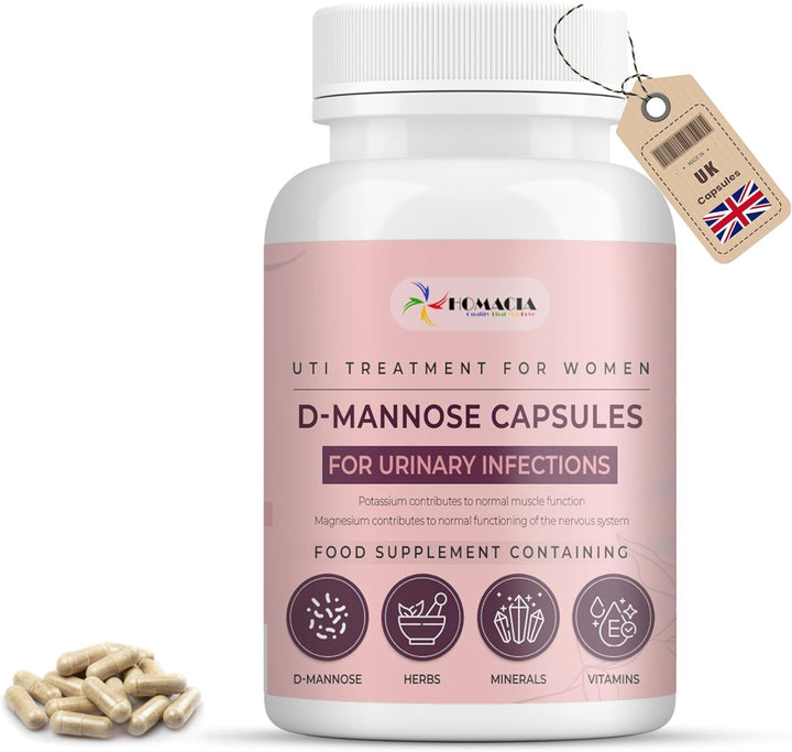 D-Mannose Capsules | Support Bladder Control & Urinary Tract Infection | D Mannose Cystitis Treatment for Women | High Strength 1500 Mg