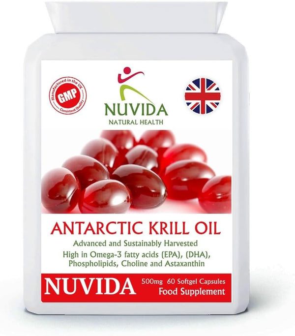 Krill Oil Capsules 500Mg - Krill Oil 1000Mg per Serving - 60 Krill Oil Capsules High Strength - High in Omega-3 Fatty Acids - Soft Gel Easy Swallow Capsules - Sustainably Sourced