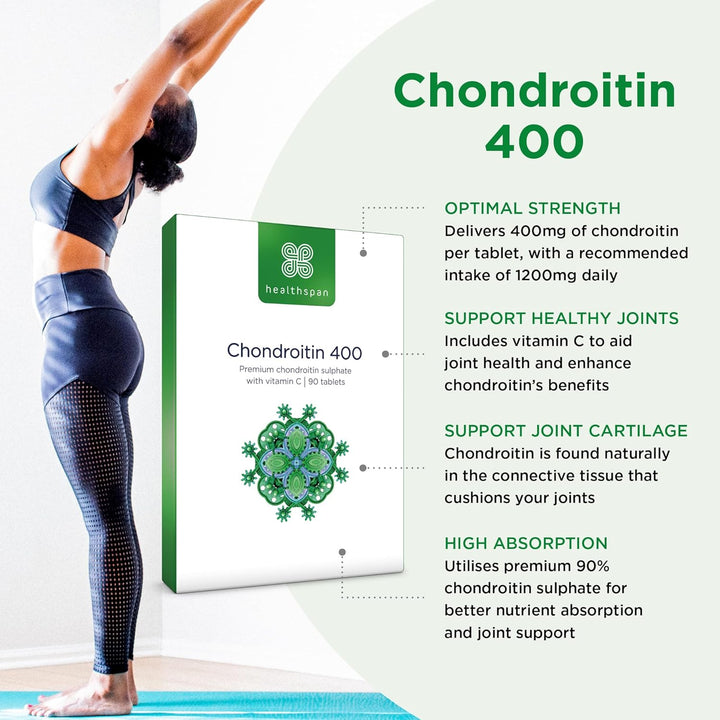 Chondroitin (90 Tablets) | High Strength 90% Grade Chondroitin Sulphate | with Added Vitamin C to Support Healthy Bones and Joints | Gelatin Free