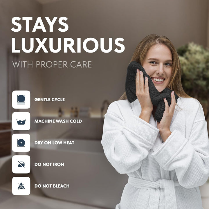 Luxury Cotton 12 Pc Flannel Set, Hotel Style Small Bath Towel and Face Cloth 33X33 Cm, Black Soft Plush Flannels Pack of 12, Thick High Absorbent Wash Clothes, Face Towels