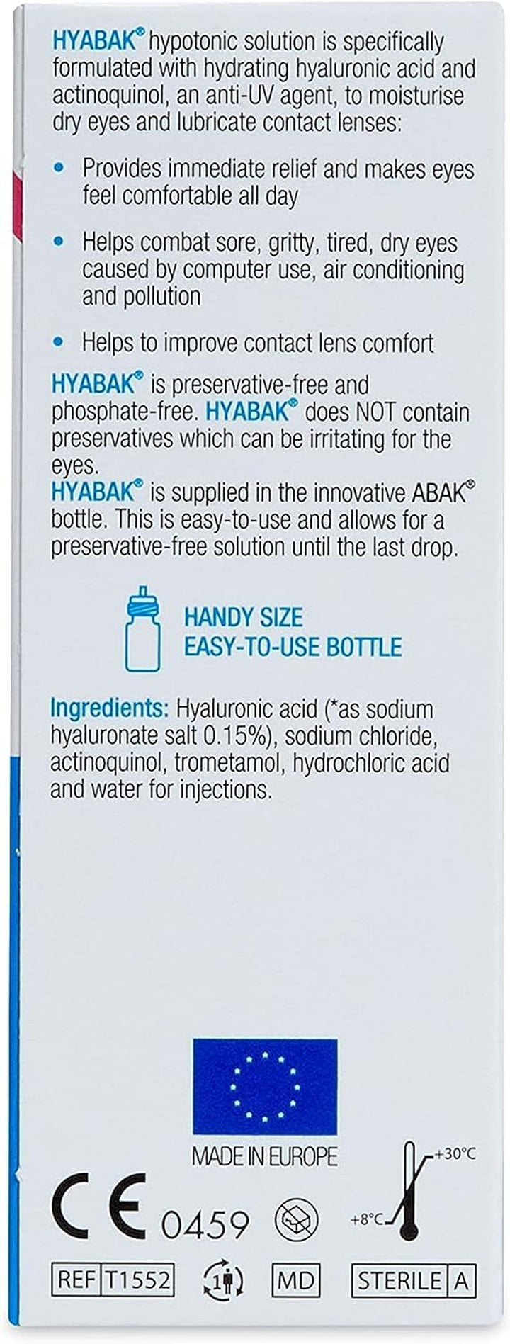 Hyabak Eye Drops - to Provide Comfort and Relief for Dry Eye | for Dry Eyes, Caused by Environmental Factors I Suitable for Contact Lens Wearers and Screen Users | Preservative-Free |10 Ml