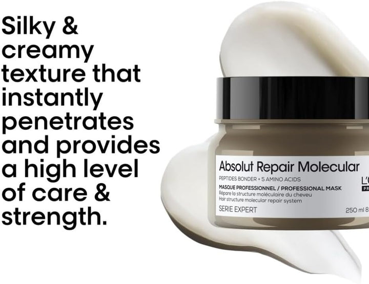 L’Oréal Professionnel Absolut Repair Molecular Hair Mask 250Ml, for Extremely Damaged Hair, Rinse off Hair Treatment, Molecular Bond Repair, Instant Smoothness & Shine