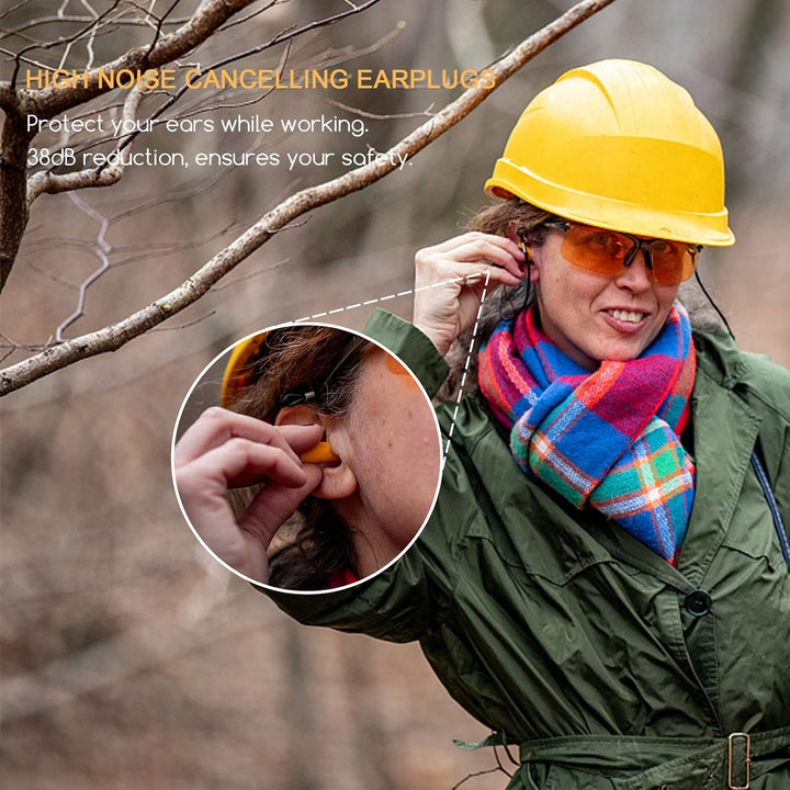 Soft Foam Ear Plugs with Aluminum Carry Case, 60 Pairs - 38Db Noise Reduction Sponge Earplugs Noise Cancelling Ear Plugs for Sleeping, Travel, Concerts, Studying, Work, Loud Noise (Orange)