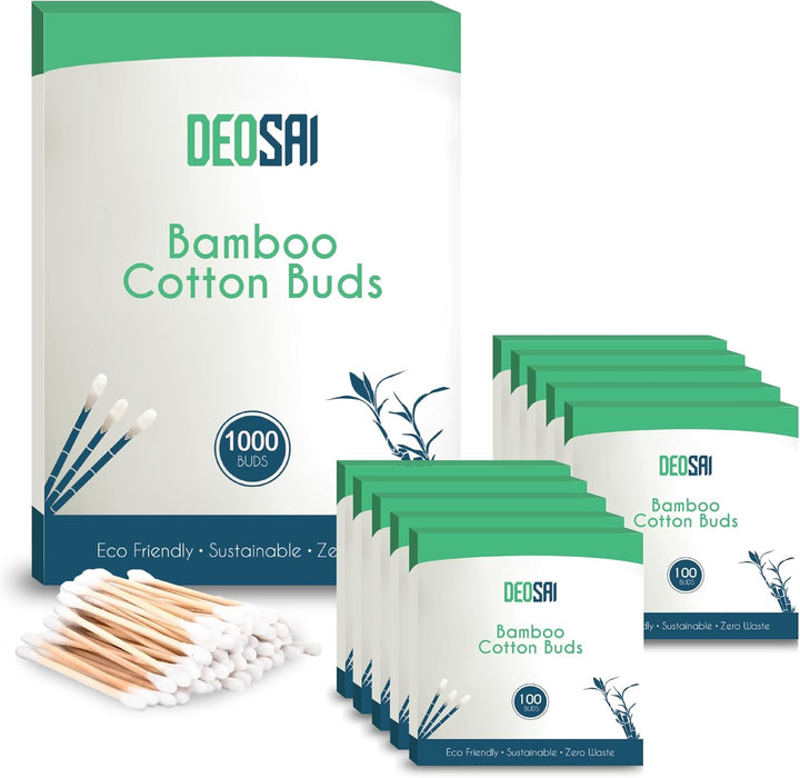 600 Premium Bamboo Cotton Buds, 100% Biodegradable and Plastic Free Ear Buds Cotton, Great Alternative to Plastic Cotton Buds, Swabs and Earbuds (600 Count)
