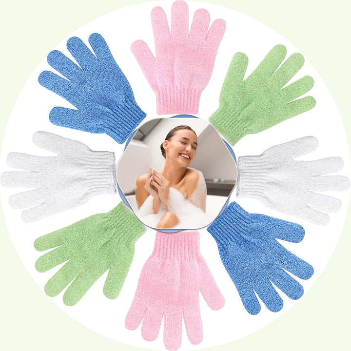 8 Pcs Shower Gloves Exfoliating, Double Sided Deep Clean Body Exfoliator Scrub for Women & Men (4 Pairs) Shower Gloves Bath Sponge Exfoliating Mitt for Shower, Spa, Massage, Dead Skin Cell Remover