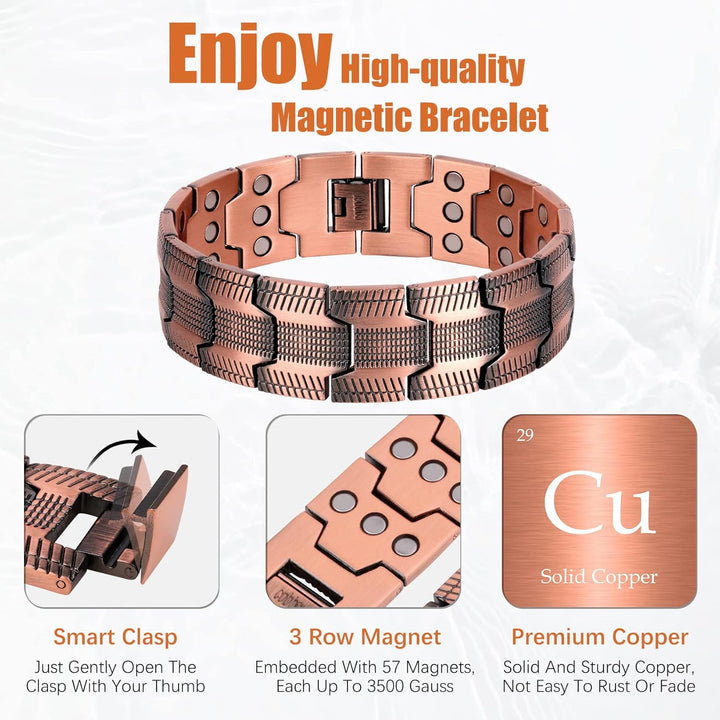 Copper Bracelets for Men,3X Magnetic Bracelets Men with Ultra Strength Magnets,Adjustable Size&Jewelry Gift Box