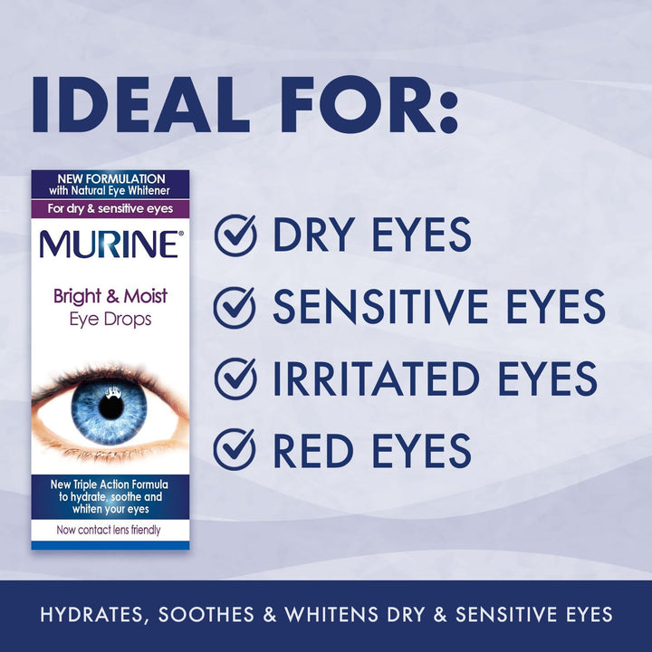 Bright & Moist Eye Drops to Whiten Eyes as Well as Hydrating and Soothing Dry and Sensitive Eyes, 15Ml