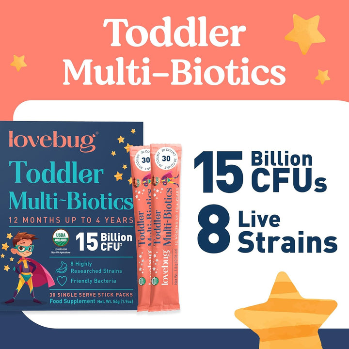 Kids Probiotic Powder - 15 Billion CFU Multi-Strain Formula - Friendly Bio Cultures to Support Gut Health for Children & Toddlers Aged (12 Months to 4 Years) - 30 Unflavoured Sachet Pack
